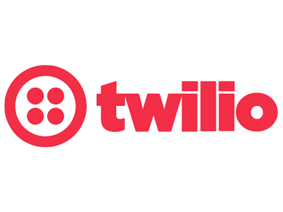 Twilio logo in red, representing SMS for lead nurture solutions and customer communication via Twilio's messaging platform.